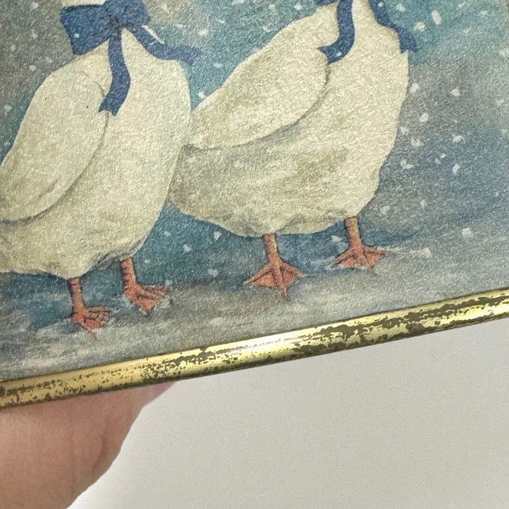 Vintage Country Geese Nesting Tins Set of 2 Blue Bow Goose Round Metal